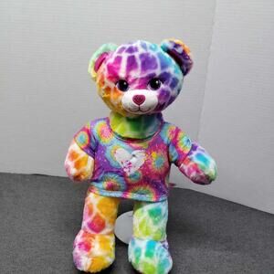 Build-A-Bear Workshop Rainbow Tie Dye Plush Teddy Bear Distressed Heart Shirt 16